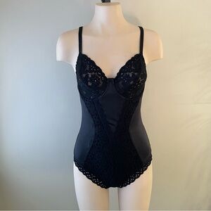Vintage St Michael Marks & Spencer Lace Teddy One Piece Bodysuit Black Size 38B